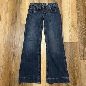 VTG Hydraulic Low Rise Stretch Flare Jeans 7/8 (30x31) Med Wash Thick Stitch Y2K
